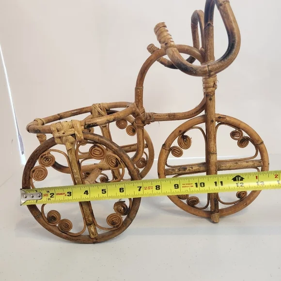 Vintage Bamboo Bicycle Planter 1970s Boho Rattan Bike Plant Pot Holder Decor 70s - Picture 5 of 6